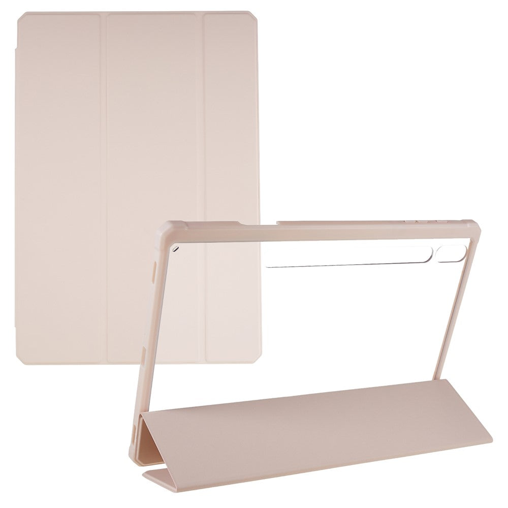 For Samsung Galaxy Tab S10+ / S9+ Skin-Touch Tri-Fold Stand Tablet  Case PU Leather TPU Acrylic Clear Tablet Cover