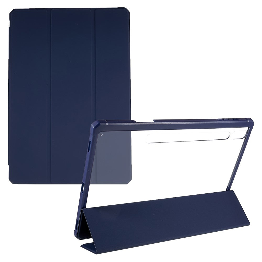 For Samsung Galaxy Tab S10+ / S9+ Skin-Touch Tri-Fold Stand Tablet  Case PU Leather TPU Acrylic Clear Tablet Cover