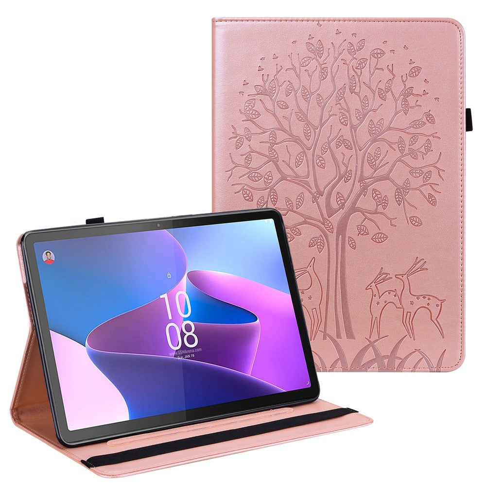 PU-läderfodral till Lenovo Tab P11 Gen 2 Skyddande fodral Trädhjort Präglat Stativfodral med Kortplatser