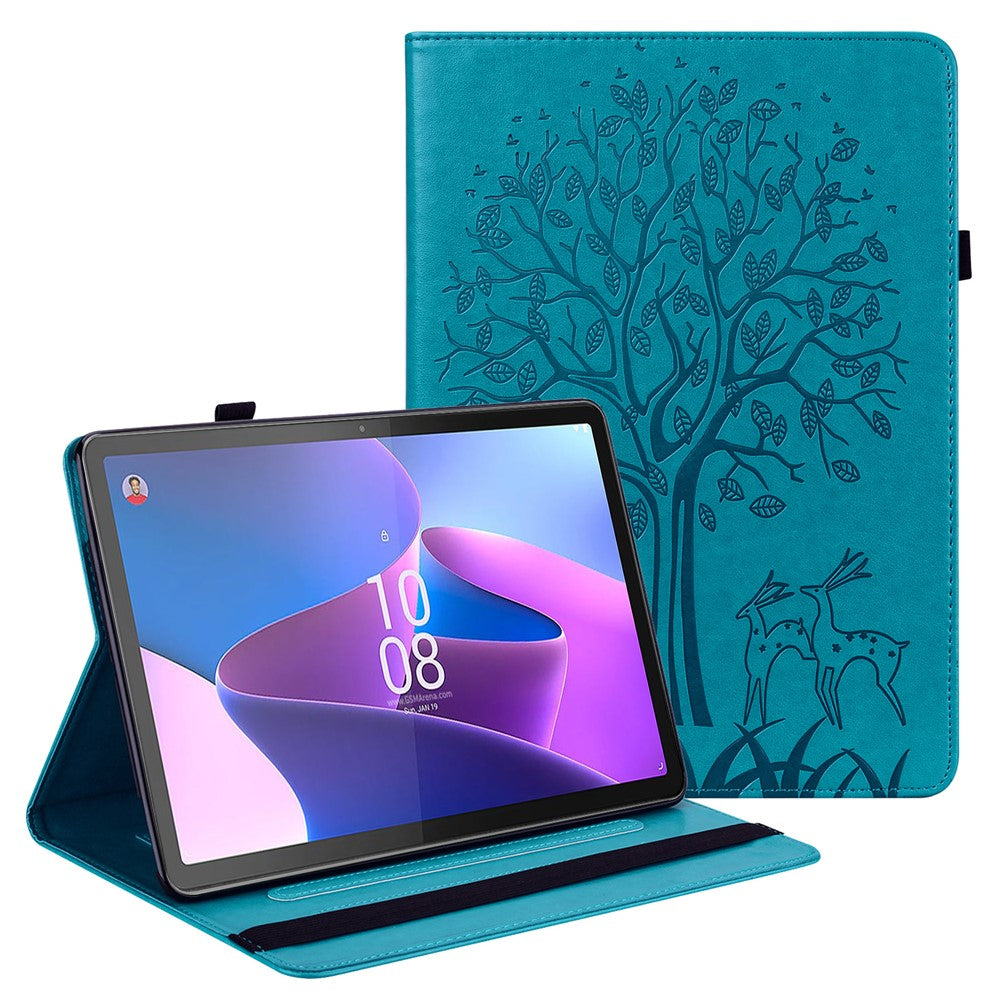 PU-läderfodral till Lenovo Tab P11 Gen 2 Skyddande fodral Trädhjort Präglat Stativfodral med Kortplatser