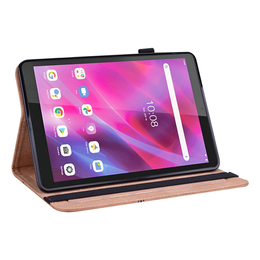 Lenovo Tab M8 (4. generation) 2024 TB-301XU / M8 (4. generation) 2023 TB-300FU, Line-præget læderetui til tablet med stativ, faldsikring og kortpladser