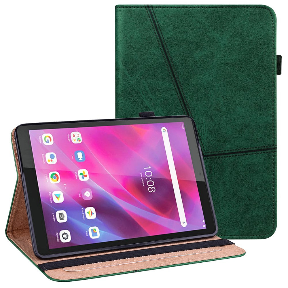 Lenovo Tab M8 (4. generation) 2024 TB-301XU / M8 (4. generation) 2023 TB-300FU, Line-præget læderetui til tablet med stativ, faldsikring og kortpladser