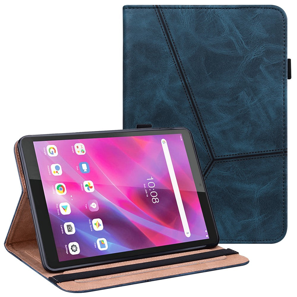 Lenovo Tab M8 (4. generation) 2024 TB-301XU / M8 (4. generation) 2023 TB-300FU, Line-præget læderetui til tablet med stativ, faldsikring og kortpladser