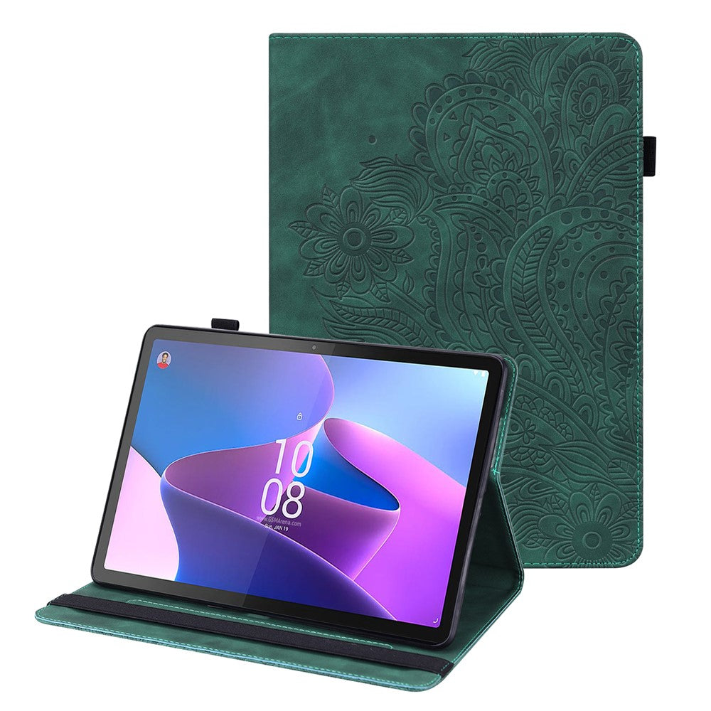 For Lenovo Tab P11 Gen 2 Flower Imprinting Tablet Shell PU Leather Card Holder Drop-proof Stand Case