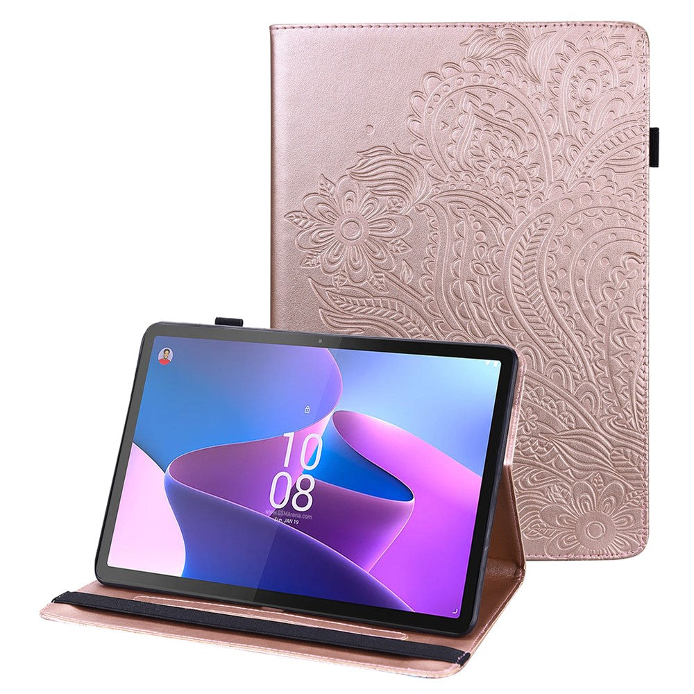 For Lenovo Tab P11 Gen 2 Flower Imprinting Tablet Shell PU Leather Card Holder Drop-proof Stand Case