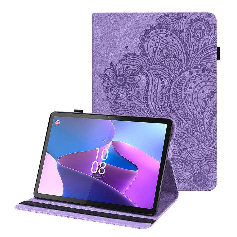 For Lenovo Tab P11 Gen 2 Flower Imprinting Tablet Shell PU Leather Card Holder Drop-proof Stand Case