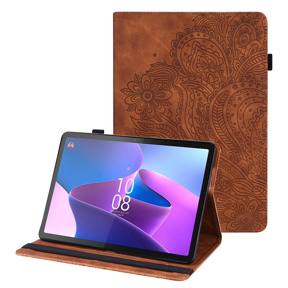 For Lenovo Tab P11 Gen 2 Flower Imprinting Tablet Shell PU Leather Card Holder Drop-proof Stand Case
