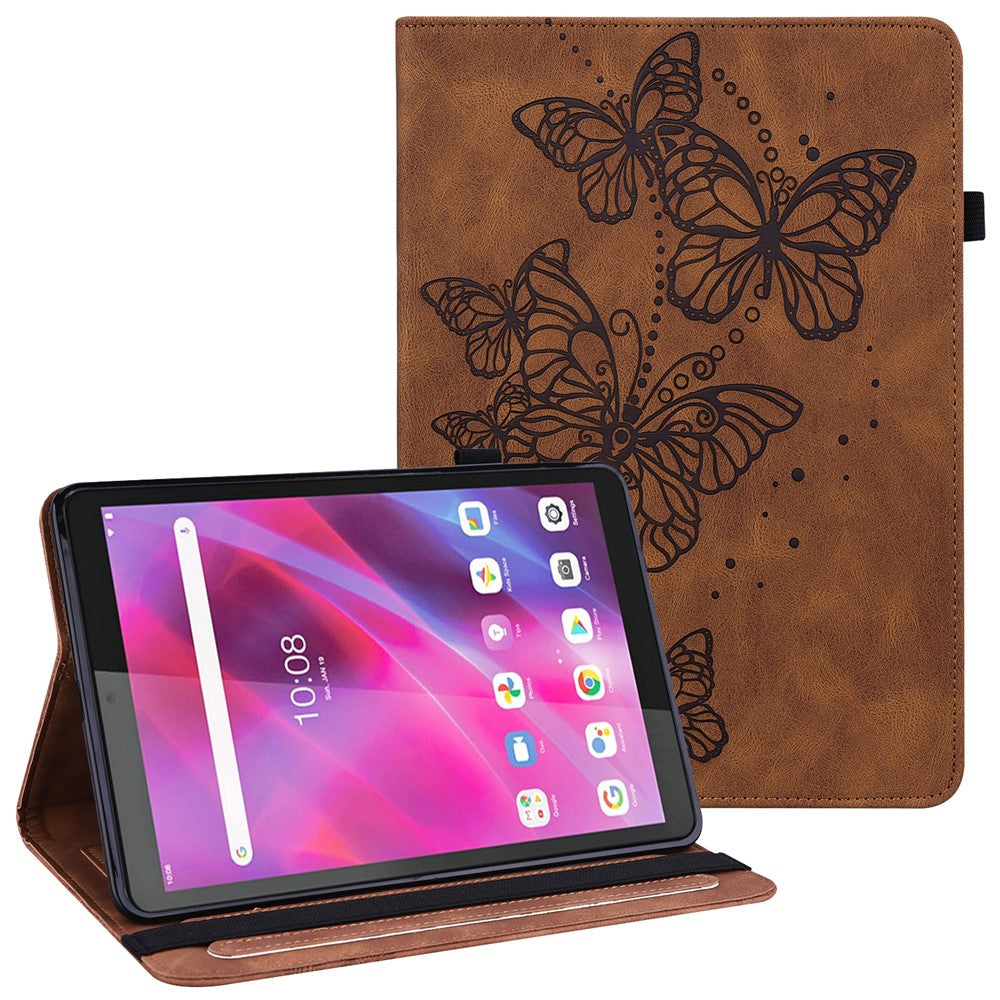 Læderetui med sommerfuglemønster, kortholder og stativ til Lenovo Tab M8 (4. generation) 2024 TB-301XU / M8 (4. generation) 2023 TB-300FU