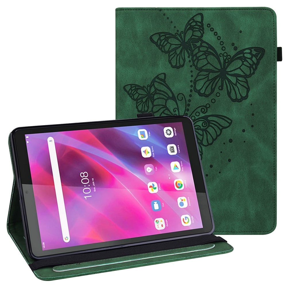 Læderetui med sommerfuglemønster, kortholder og stativ til Lenovo Tab M8 (4. generation) 2024 TB-301XU / M8 (4. generation) 2023 TB-300FU