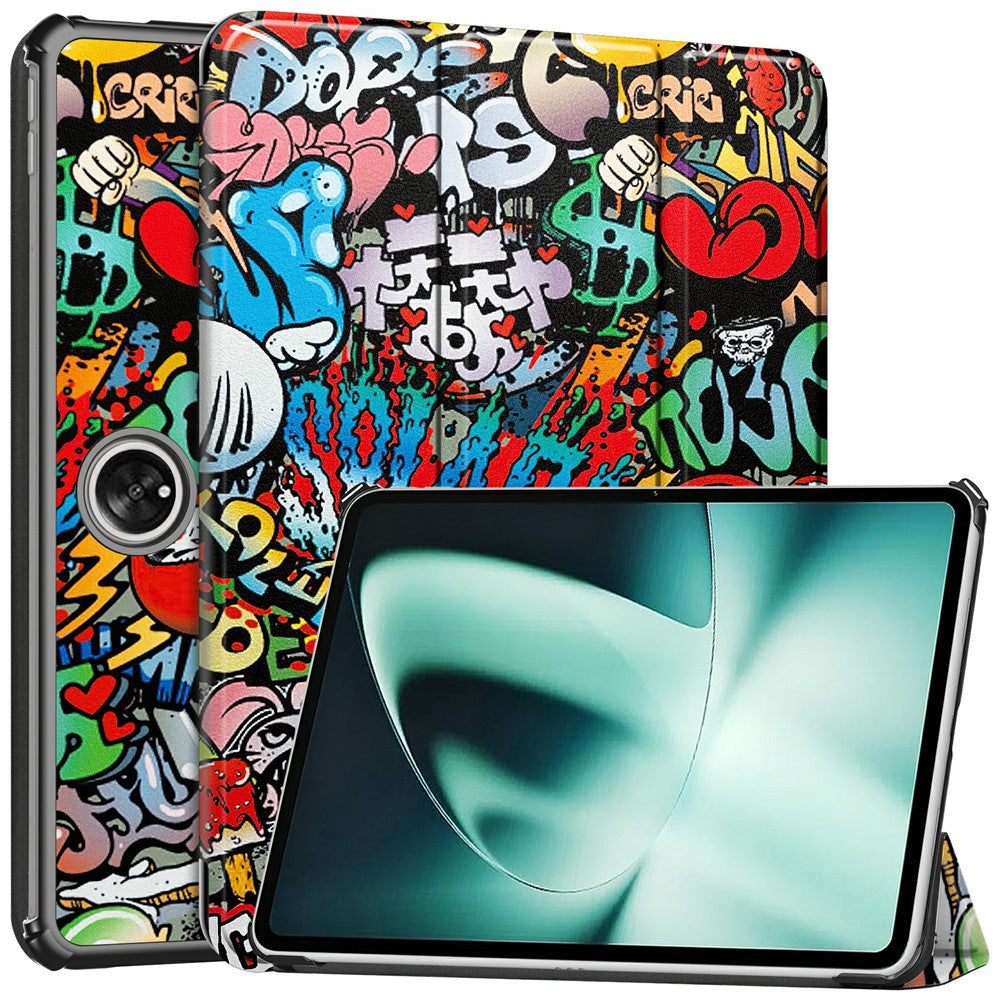 Pattern Printing Tablet Case for OnePlus Pad PU Leather Tri-fold Stand Anti-drop Tablet Cover