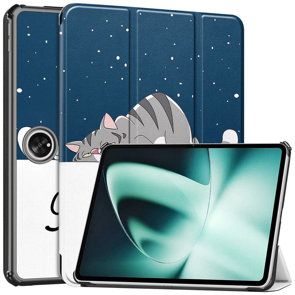 Pattern Printing Tablet Case for OnePlus Pad PU Leather Tri-fold Stand Anti-drop Tablet Cover