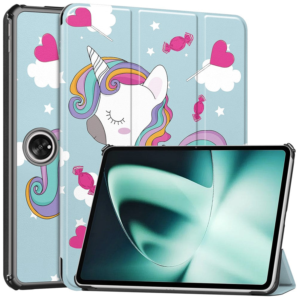 Pattern Printing Tablet Case for OnePlus Pad PU Leather Tri-fold Stand Anti-drop Tablet Cover
