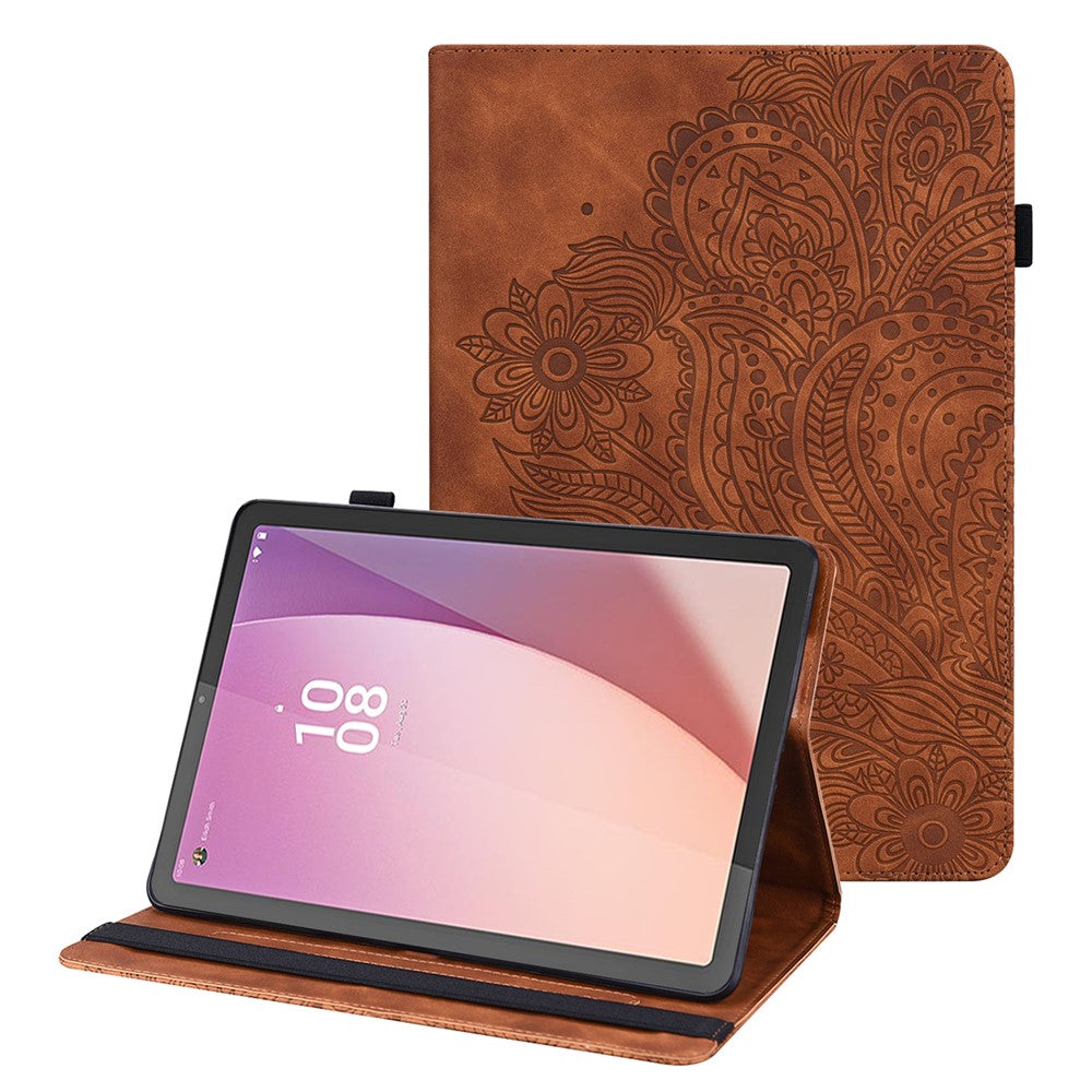 For Lenovo Tab M9 TB-310FU Flip PU Leather Cover Flower Imprinting Stand Card Holder Tablet Case