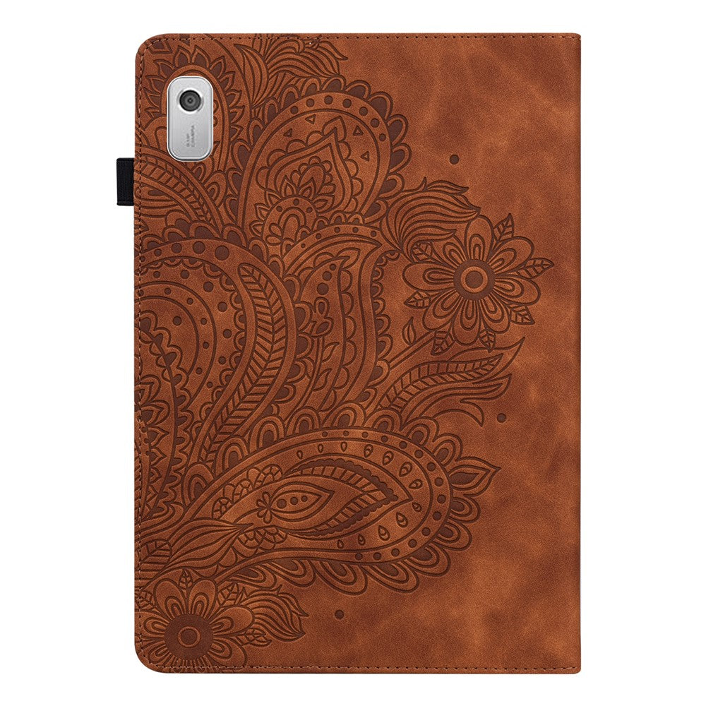 For Lenovo Tab M9 TB-310FU Flip PU Leather Cover Flower Imprinting Stand Card Holder Tablet Case