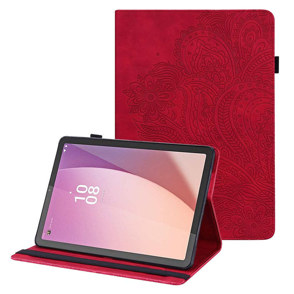 For Lenovo Tab M9 TB-310FU Flip PU Leather Cover Flower Imprinting Stand Card Holder Tablet Case