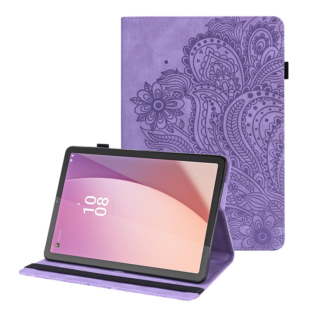 For Lenovo Tab M9 TB-310FU Flip PU Leather Cover Flower Imprinting Stand Card Holder Tablet Case