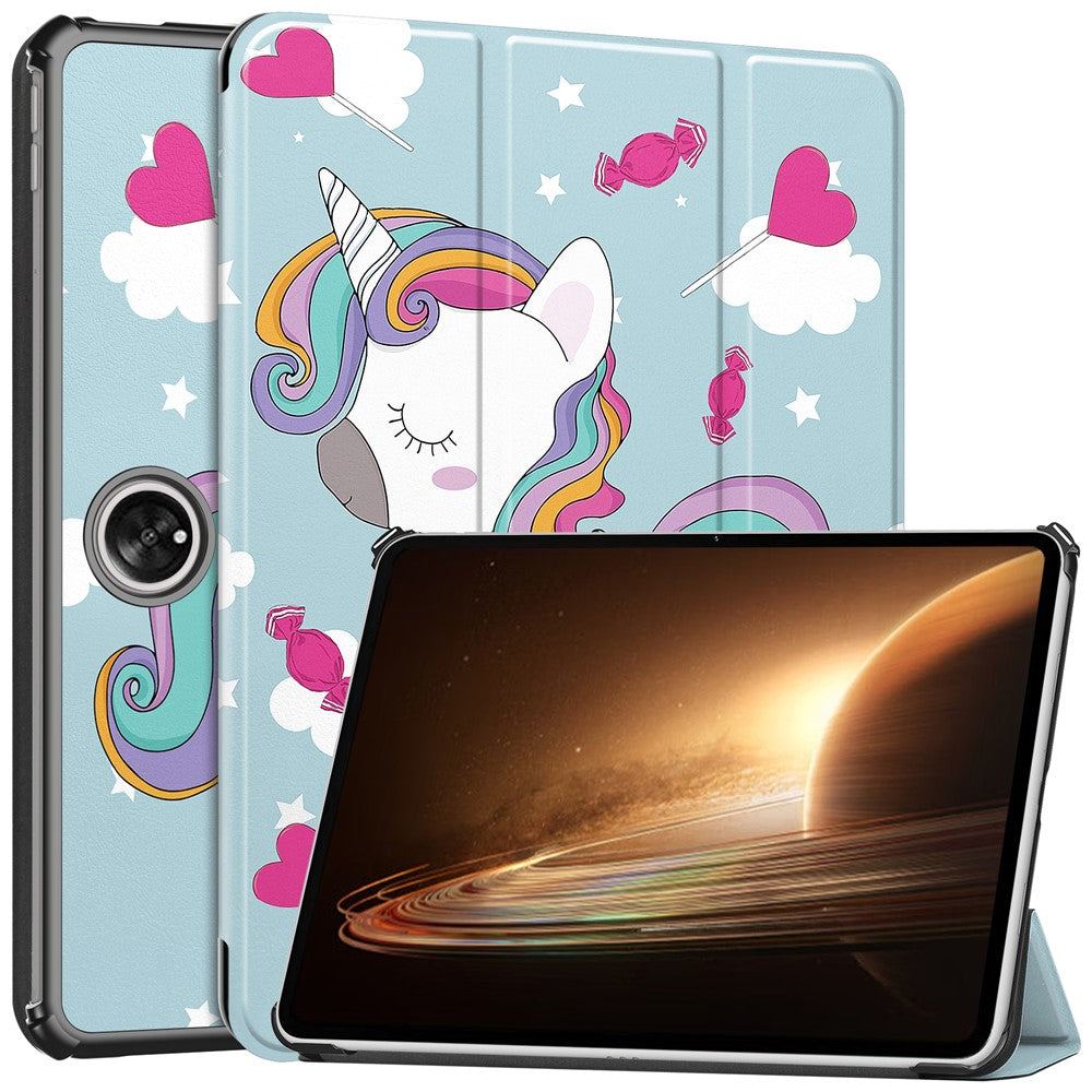 Trifold Stand Smart Case for Oppo Pad 2 , PU Leather Pattern Printing Folio Cover