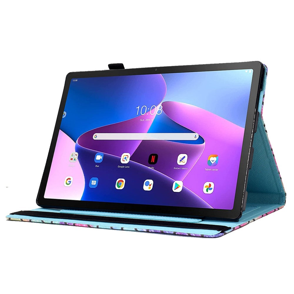 For Lenovo Tab M10 (Gen 3) PU Leather Tablet Case Pattern Printing Stand Card Holder Cover with Elastic Band