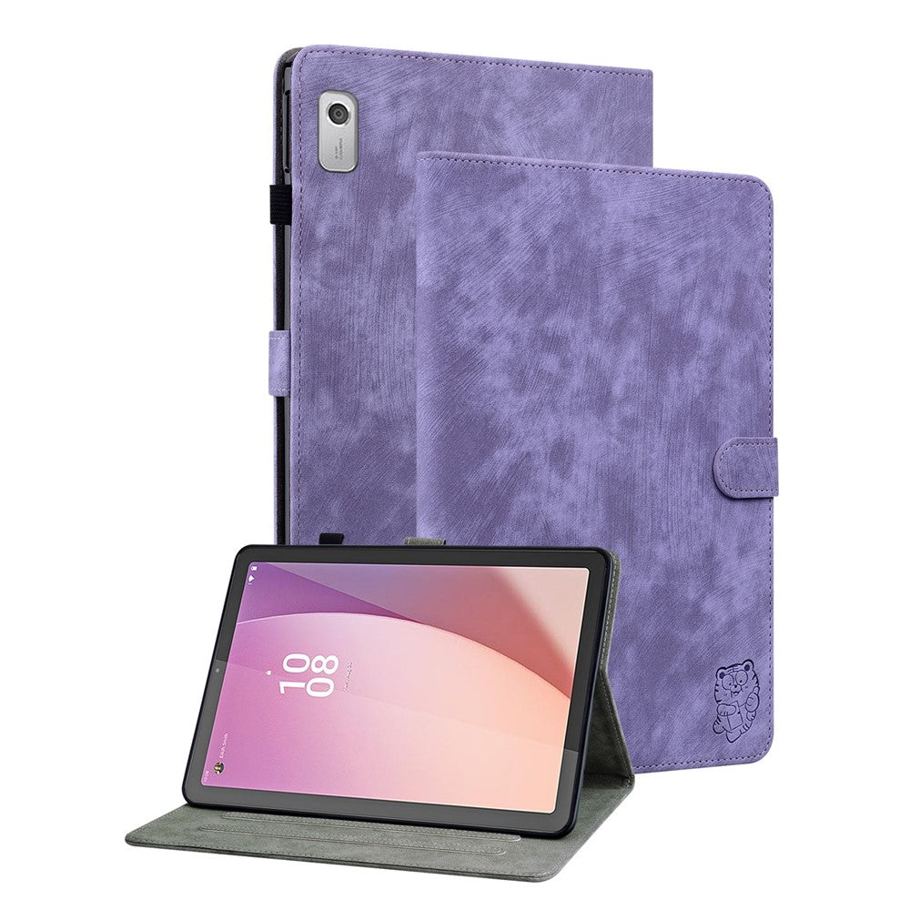 PU Leather Case for Lenovo Tab M9 TB-310FU Cute Tiger Pattern Tablet Protective Sleeve with Stand / Card Holder