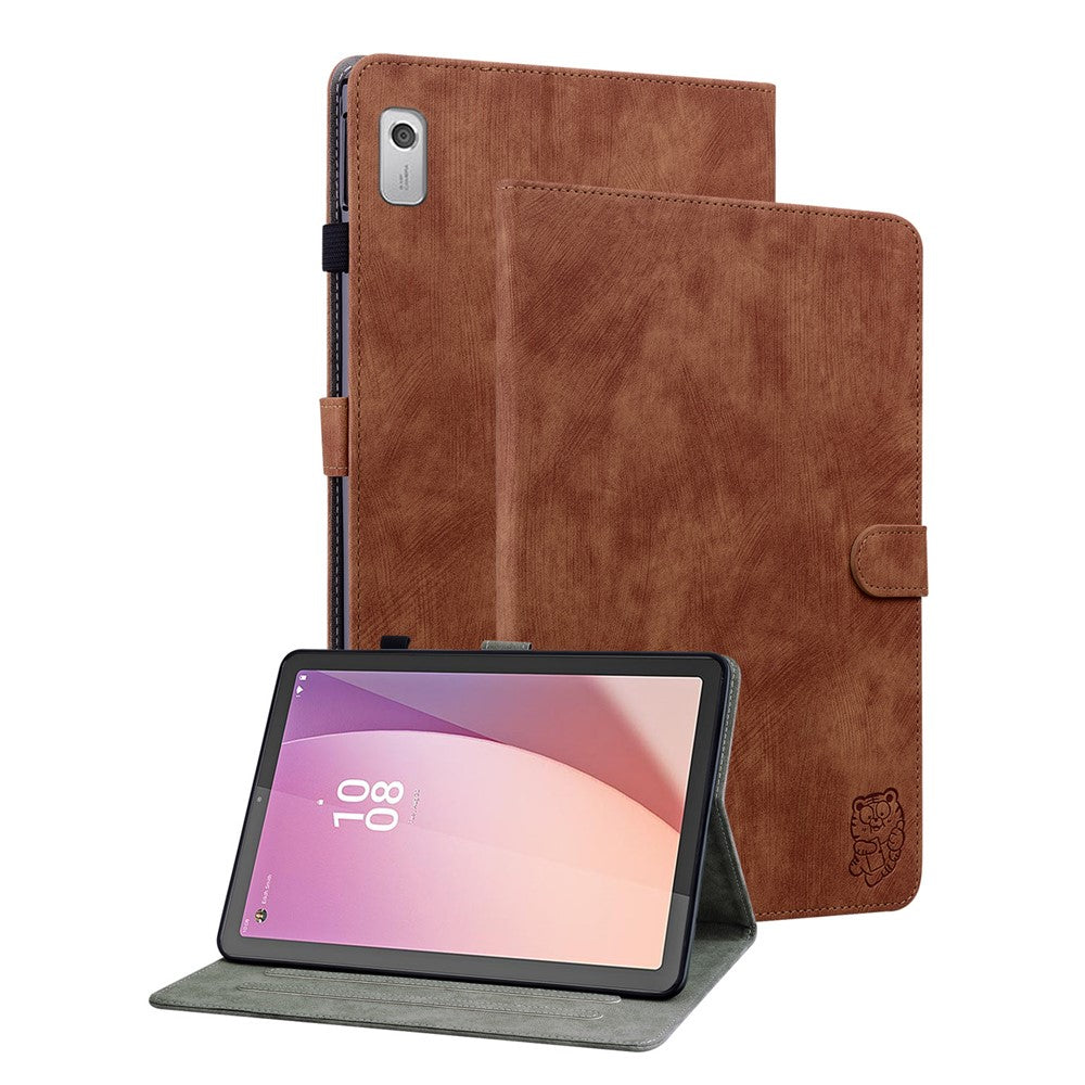 PU Leather Case for Lenovo Tab M9 TB-310FU Cute Tiger Pattern Tablet Protective Sleeve with Stand / Card Holder