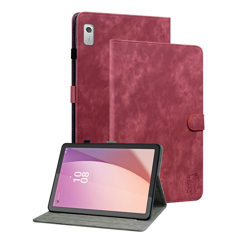 PU Leather Case for Lenovo Tab M9 TB-310FU Cute Tiger Pattern Tablet Protective Sleeve with Stand / Card Holder