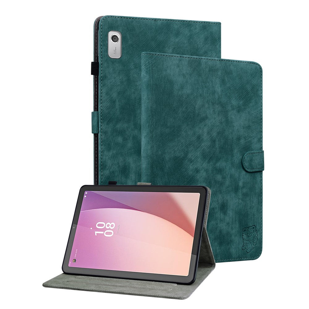 PU Leather Case for Lenovo Tab M9 TB-310FU Cute Tiger Pattern Tablet Protective Sleeve with Stand / Card Holder