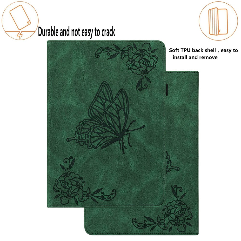 For Lenovo Tab M9 TB-310FU Imprinted Butterfly Flower PU Leather Card Holder Stand Tablet Case with Pen Loop