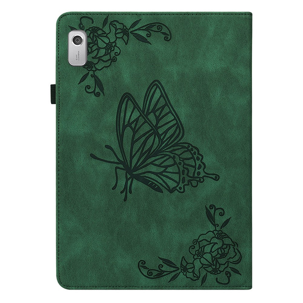 For Lenovo Tab M9 TB-310FU Imprinted Butterfly Flower PU Leather Card Holder Stand Tablet Case with Pen Loop