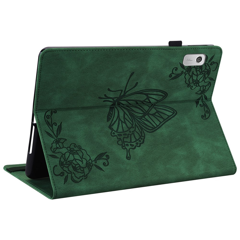For Lenovo Tab M9 TB-310FU Imprinted Butterfly Flower PU Leather Card Holder Stand Tablet Case with Pen Loop