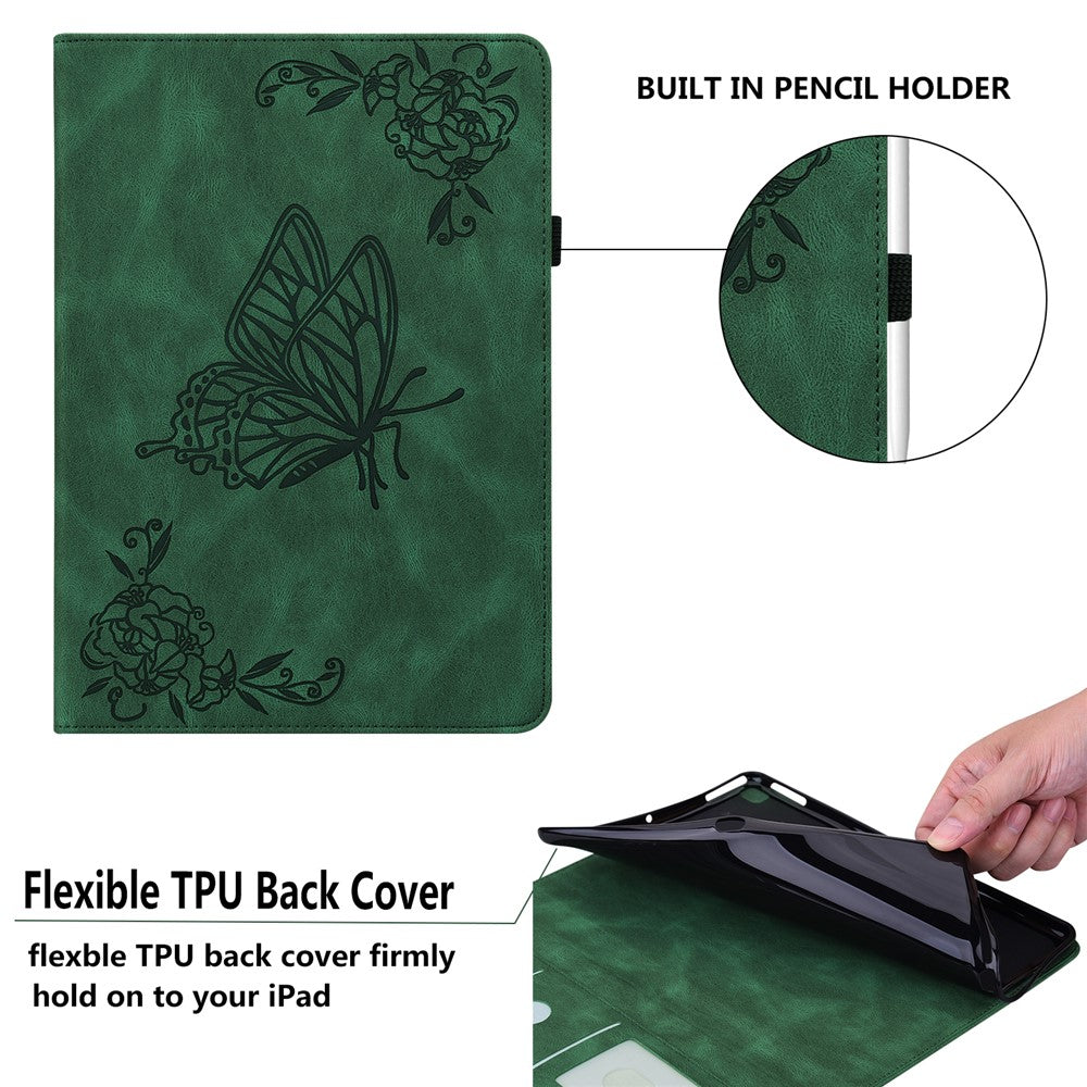 For Lenovo Tab M9 TB-310FU Imprinted Butterfly Flower PU Leather Card Holder Stand Tablet Case with Pen Loop