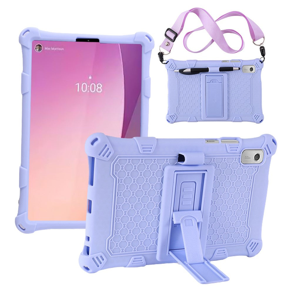 For Lenovo Tab M9 TB-310FU PC + Silicone Shock-Resistant Tablet Case Adjustable Kickstand Cover with Shoulder Strap