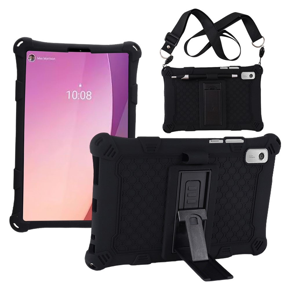 For Lenovo Tab M9 TB-310FU PC + Silicone Shock-Resistant Tablet Case Adjustable Kickstand Cover with Shoulder Strap