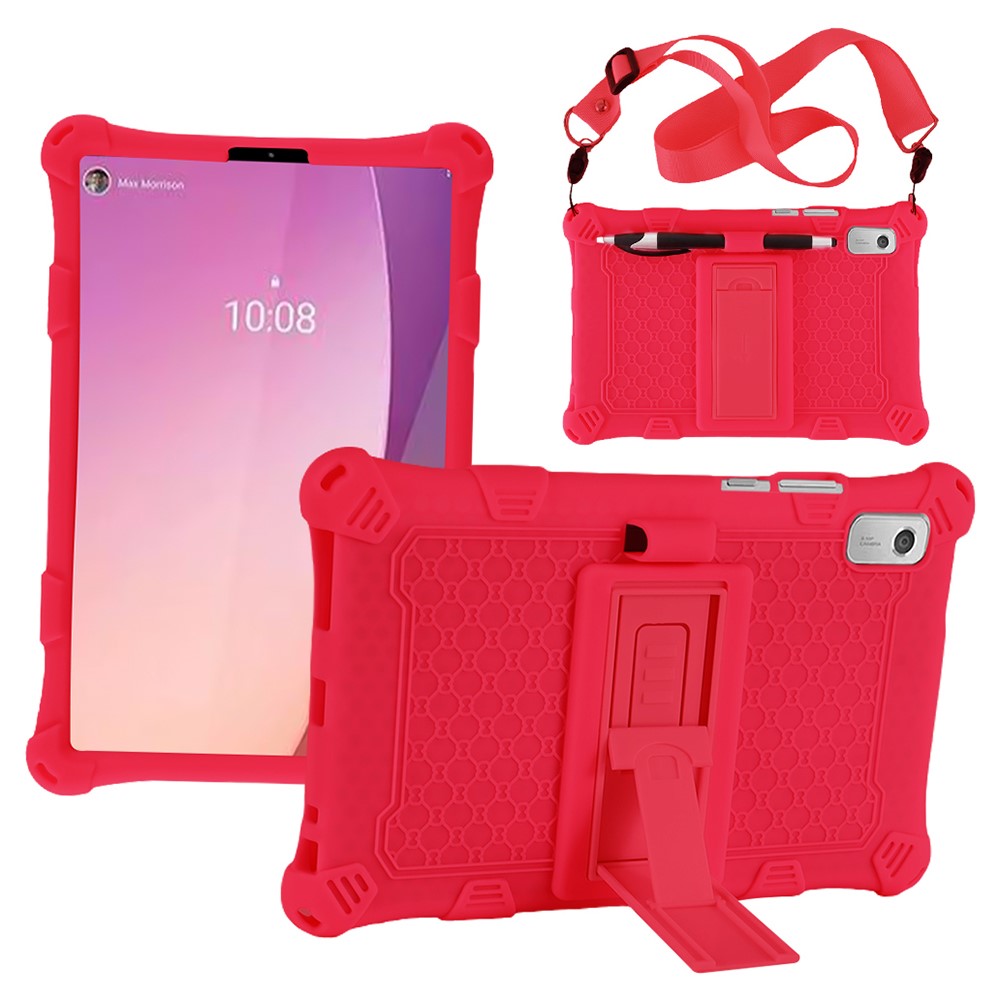 For Lenovo Tab M9 TB-310FU PC + Silicone Shock-Resistant Tablet Case Adjustable Kickstand Cover with Shoulder Strap
