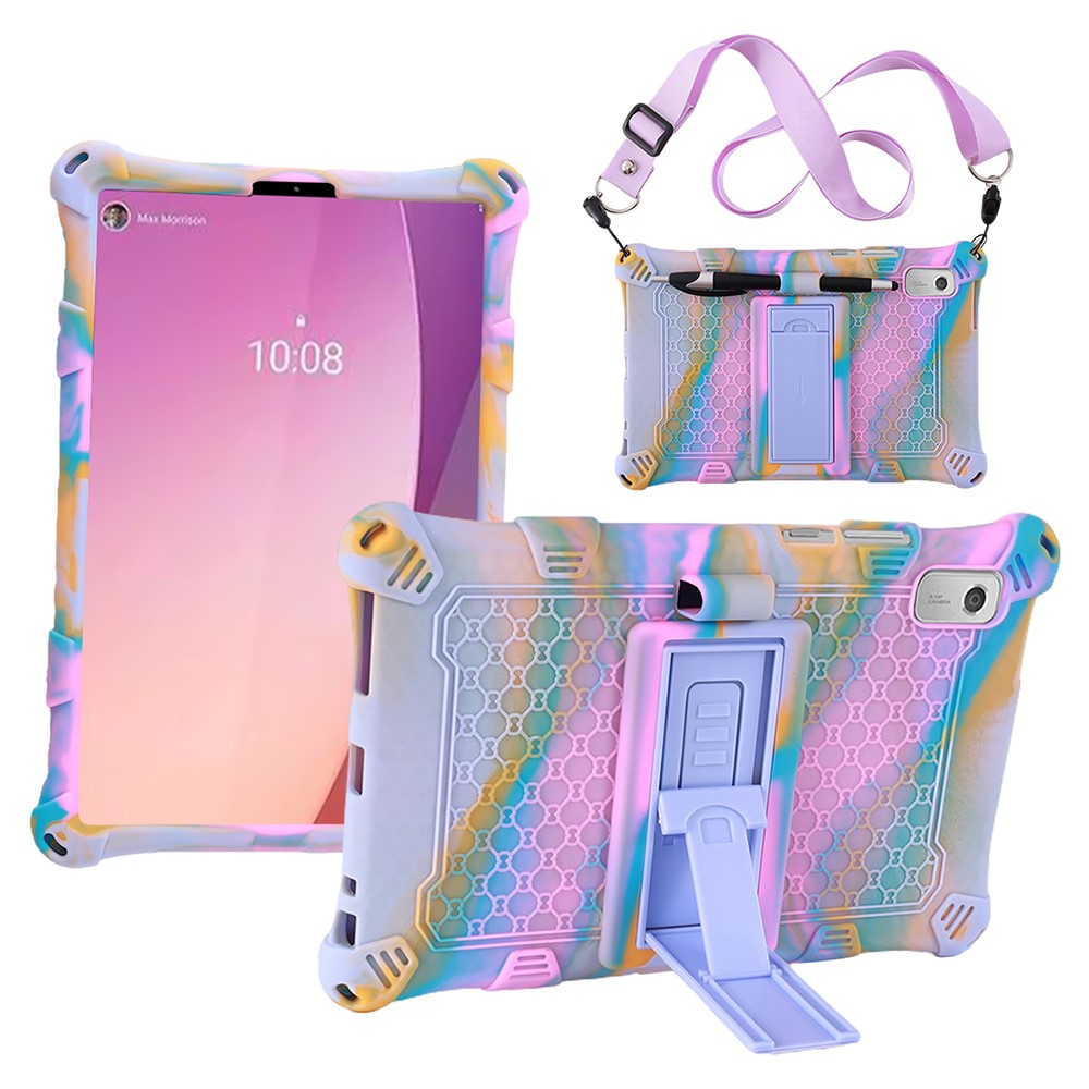 For Lenovo Tab M9 TB-310FU PC + Silicone Shock-Resistant Tablet Case Adjustable Kickstand Cover with Shoulder Strap