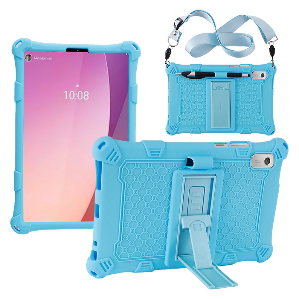 For Lenovo Tab M9 TB-310FU PC + Silicone Shock-Resistant Tablet Case Adjustable Kickstand Cover with Shoulder Strap