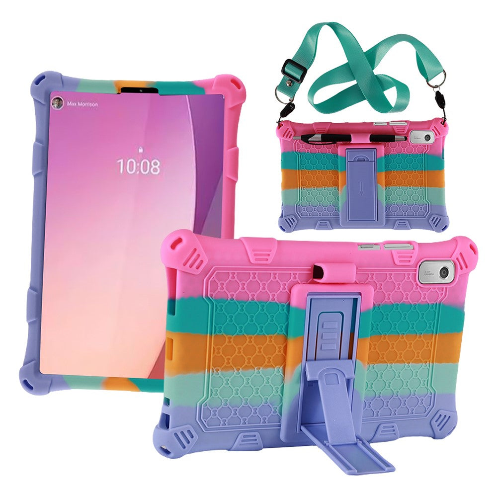 For Lenovo Tab M9 TB-310FU PC + Silicone Shock-Resistant Tablet Case Adjustable Kickstand Cover with Shoulder Strap