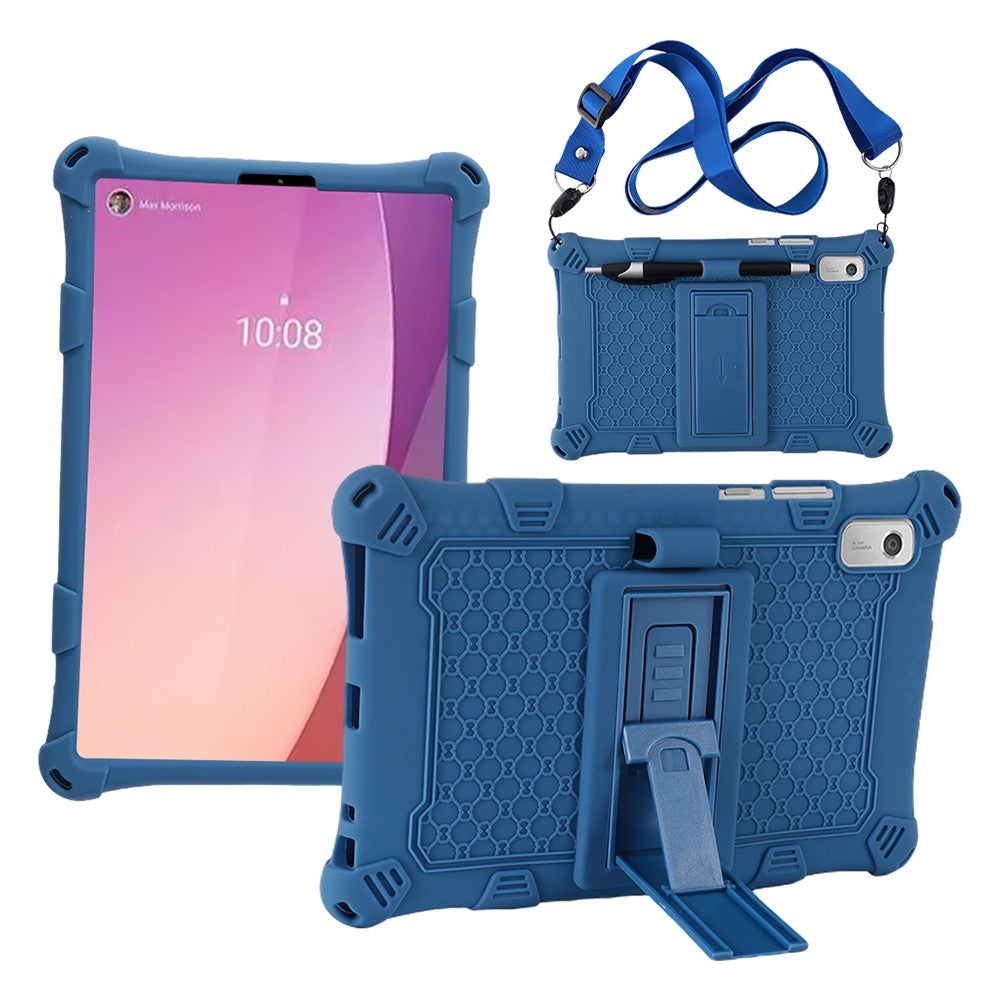 For Lenovo Tab M9 TB-310FU PC + Silicone Shock-Resistant Tablet Case Adjustable Kickstand Cover with Shoulder Strap