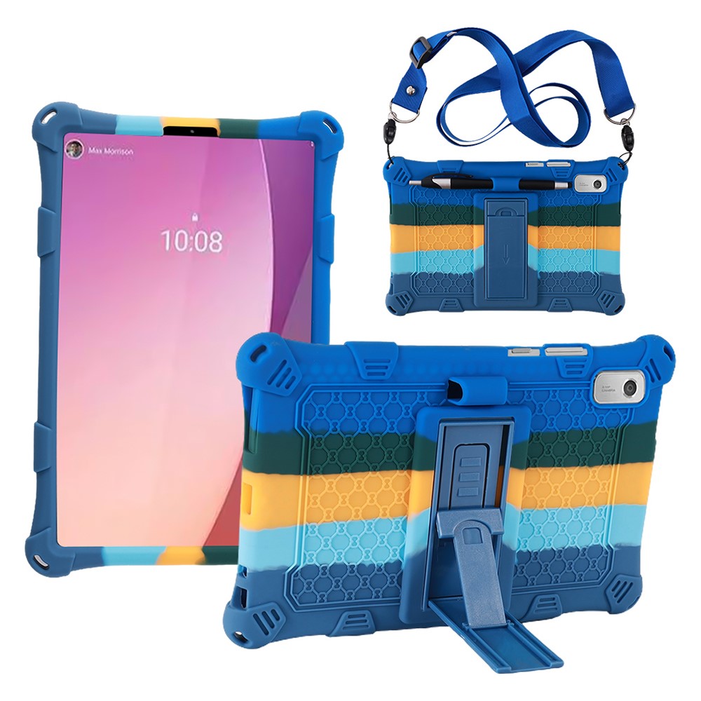 For Lenovo Tab M9 TB-310FU PC + Silicone Shock-Resistant Tablet Case Adjustable Kickstand Cover with Shoulder Strap