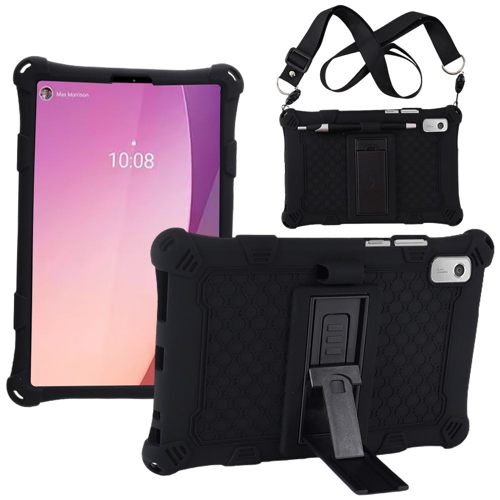 For Lenovo Tab M9 310FU Retro Texture Tablet Silicone Case Kickstand Tablet Cover with Lanyard