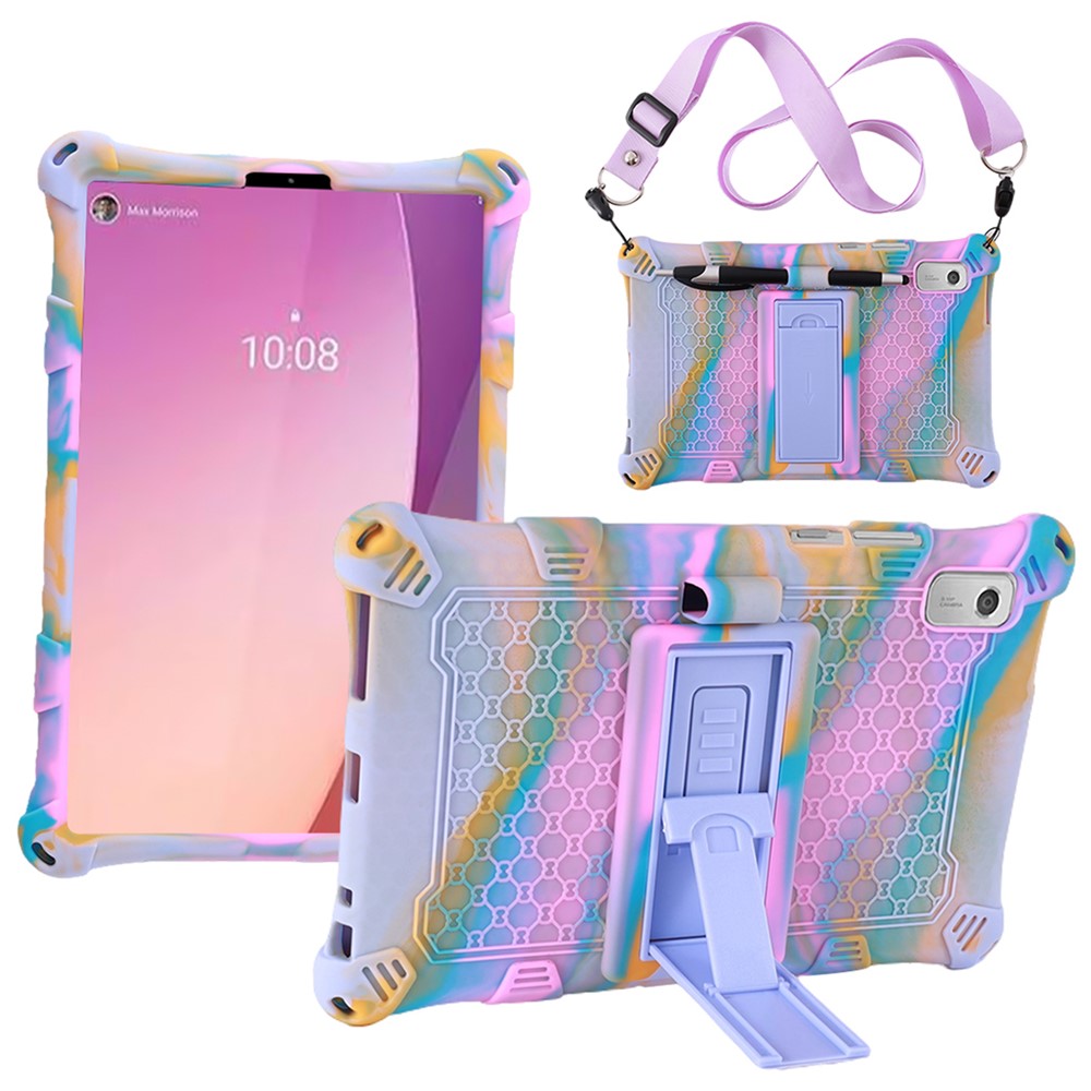For Lenovo Tab M9 310FU Retro Texture Tablet Silicone Case Kickstand Tablet Cover with Lanyard