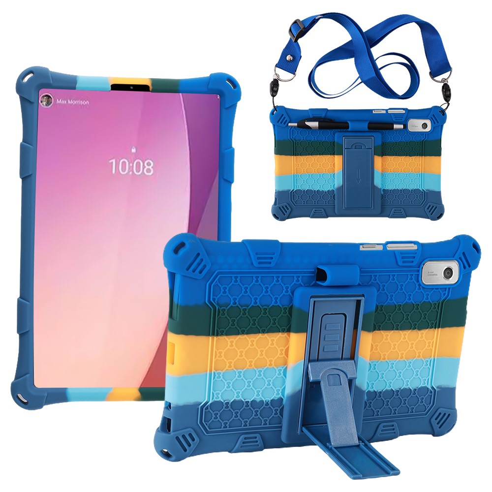 For Lenovo Tab M9 310FU Retro Texture Tablet Silicone Case Kickstand Tablet Cover with Lanyard