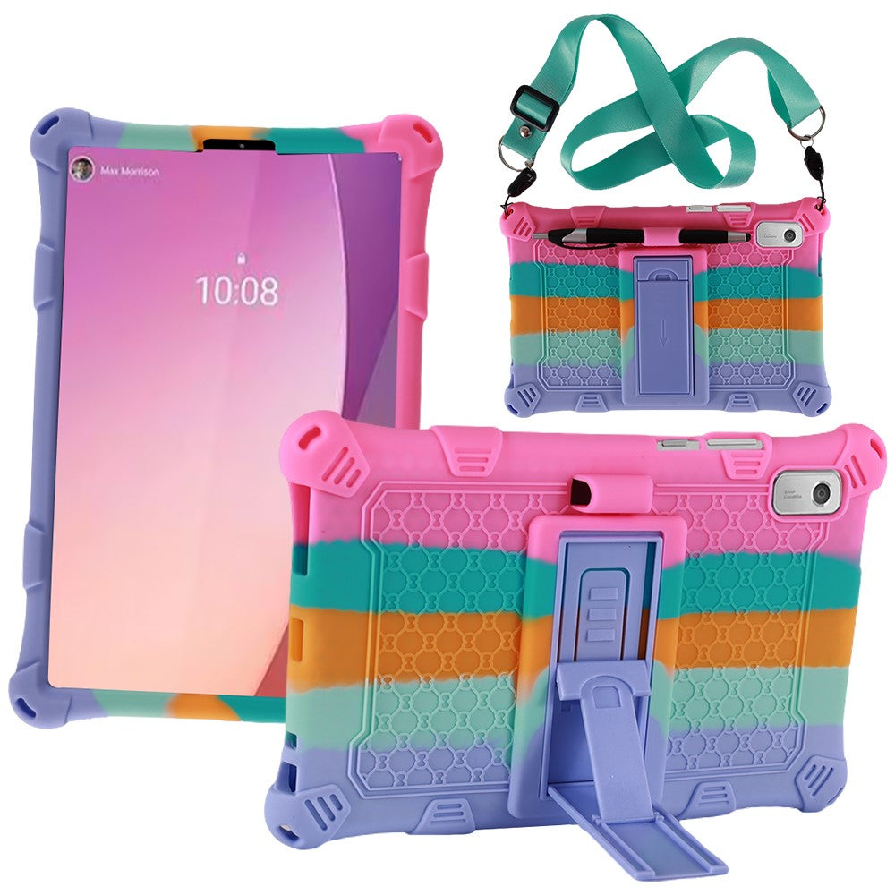 For Lenovo Tab M9 310FU Retro Texture Tablet Silicone Case Kickstand Tablet Cover with Lanyard