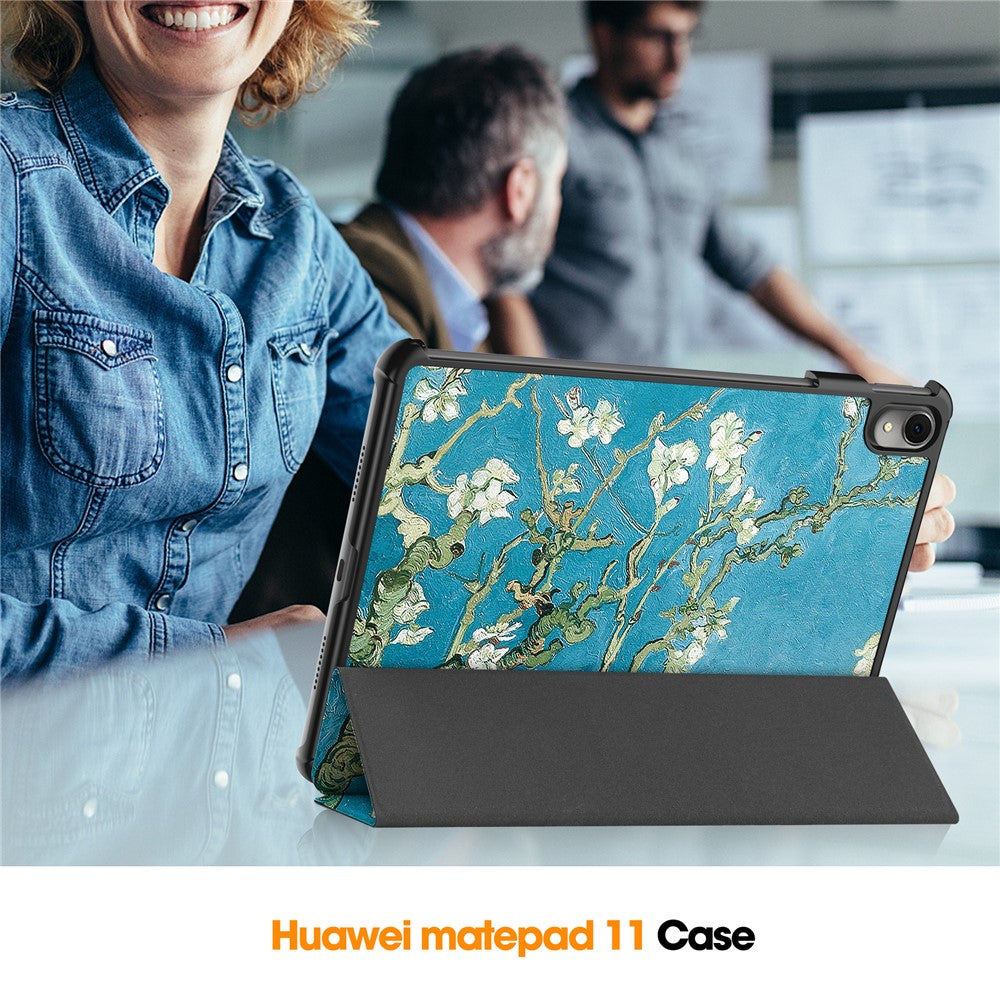 For Huawei MatePad 11 (2023) Trifold Stand Tablet Case PU Leather Pattern Cover with Auto Wake / Sleep