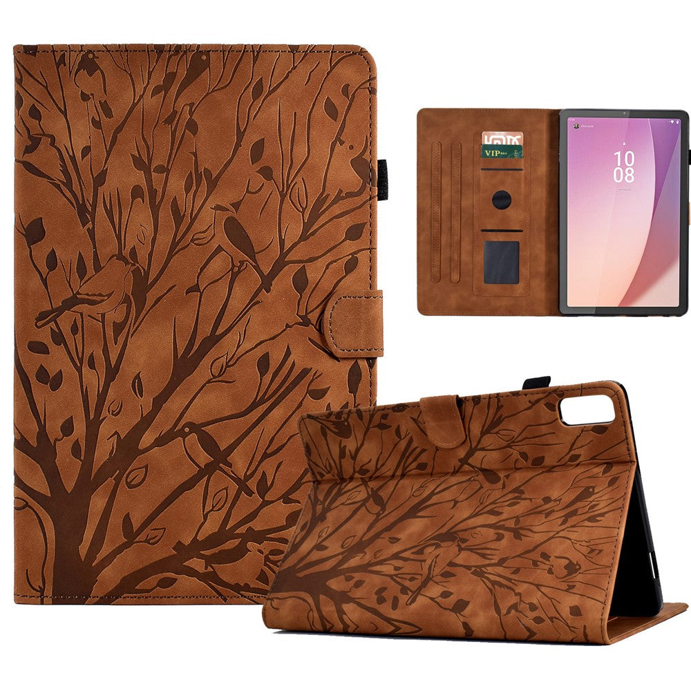 Tree Imprinted Leather Cover for Lenovo Tab M9 TB-310FU Anti-Drop Protective Case with Card Slot