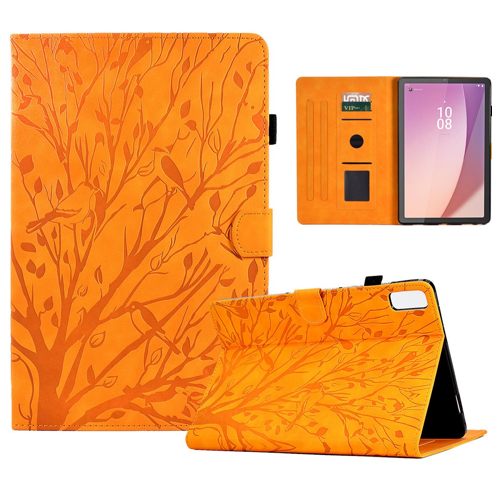 Tree Imprinted Leather Cover for Lenovo Tab M9 TB-310FU Anti-Drop Protective Case with Card Slot