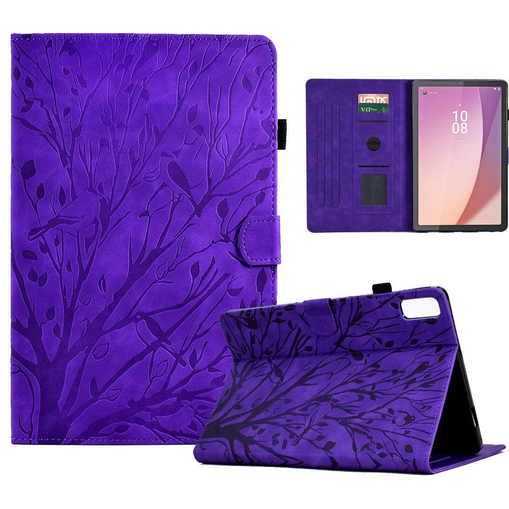 Tree Imprinted Leather Cover for Lenovo Tab M9 TB-310FU Anti-Drop Protective Case with Card Slot