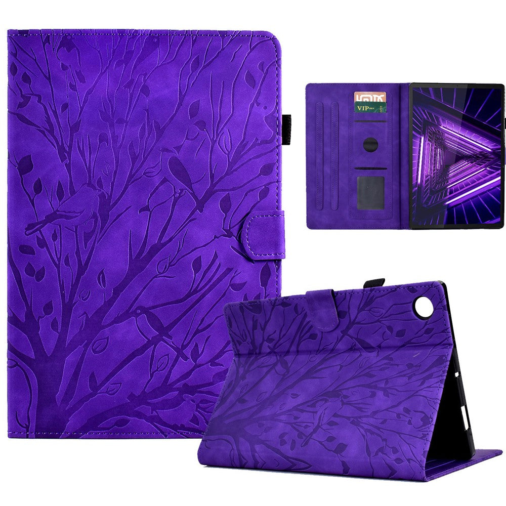 Shockproof Leather Cover for Lenovo Tab M10 Plus TB-X606F Tree Imprinted Tablet Case with Card Slot
