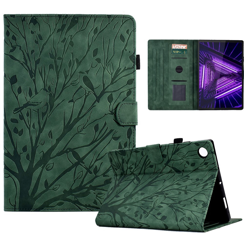 Shockproof Leather Cover for Lenovo Tab M10 Plus TB-X606F Tree Imprinted Tablet Case with Card Slot