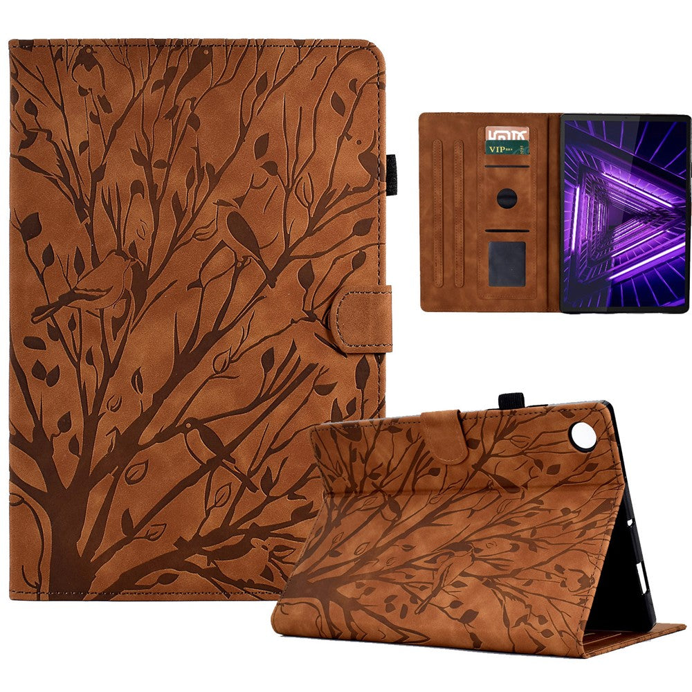 Shockproof Leather Cover for Lenovo Tab M10 Plus TB-X606F Tree Imprinted Tablet Case with Card Slot