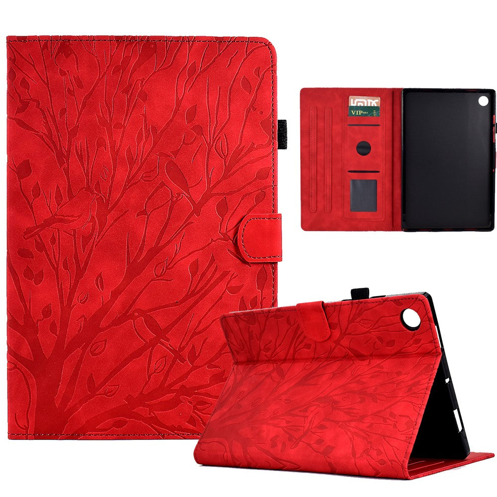 For Lenovo Tab M10 (Gen 3) Imprinted Tree Tablet Case PU Leather Card Holder Stand Cover